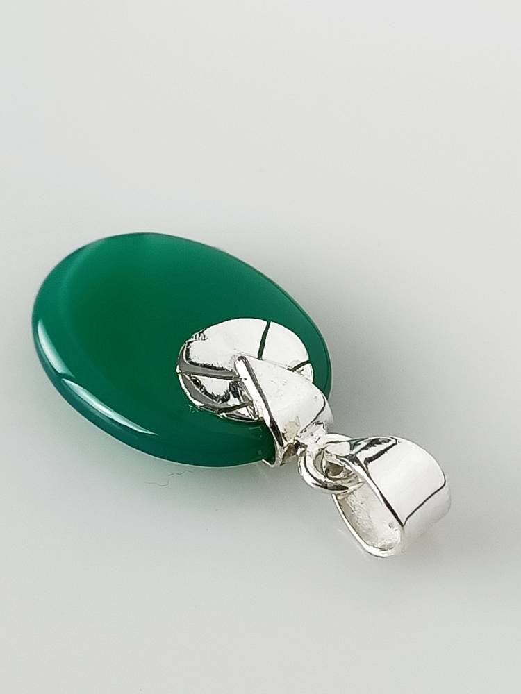Simple Green ONYX Gemstone SOLID 925 Sterling SILVER Pendant, Green Oval Pendant, Leo Zodiac, May Birthstone Gift, Australia, Zorbajewellers
