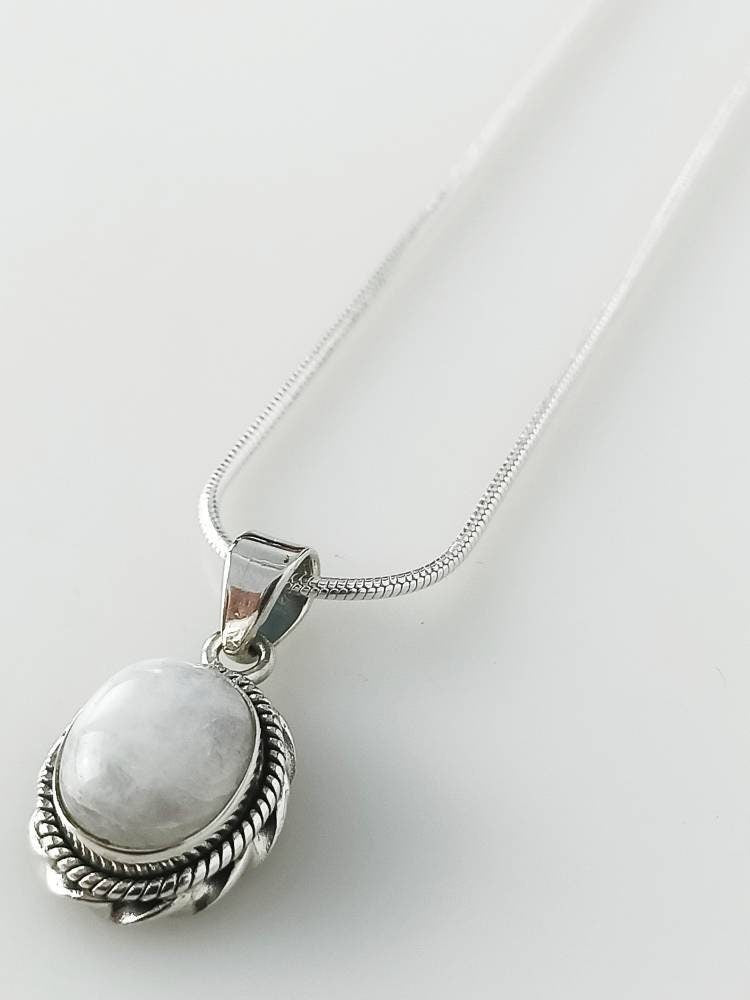 Oxidized bohemian oval moonstone pendant, White gemstone bohemian silver necklace pendant, Cancer Zodiac June Birthstone gift, Australia, Zorbajewellers
