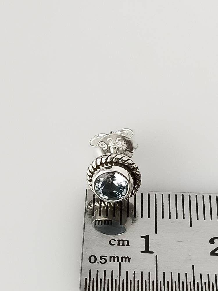 Genuine Blue TOPAZ Cushion Cut Gems 925 Oxidized SILVER Circle Stud Earrings, Sagittarius Zodiac December Birthstone Boho Studs, Australia, Zorbajewellers
