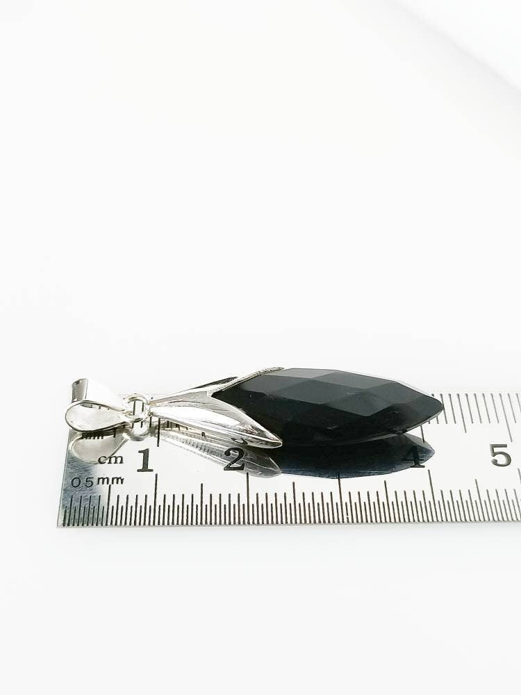 Beautifully Cut LONG Black Onyx Gemstone 925 Silver Pendant, Marquise Shaped Onyx Pendant, Leo Zodiac December Birthstone Gift, Australia, Zorbajewellers
