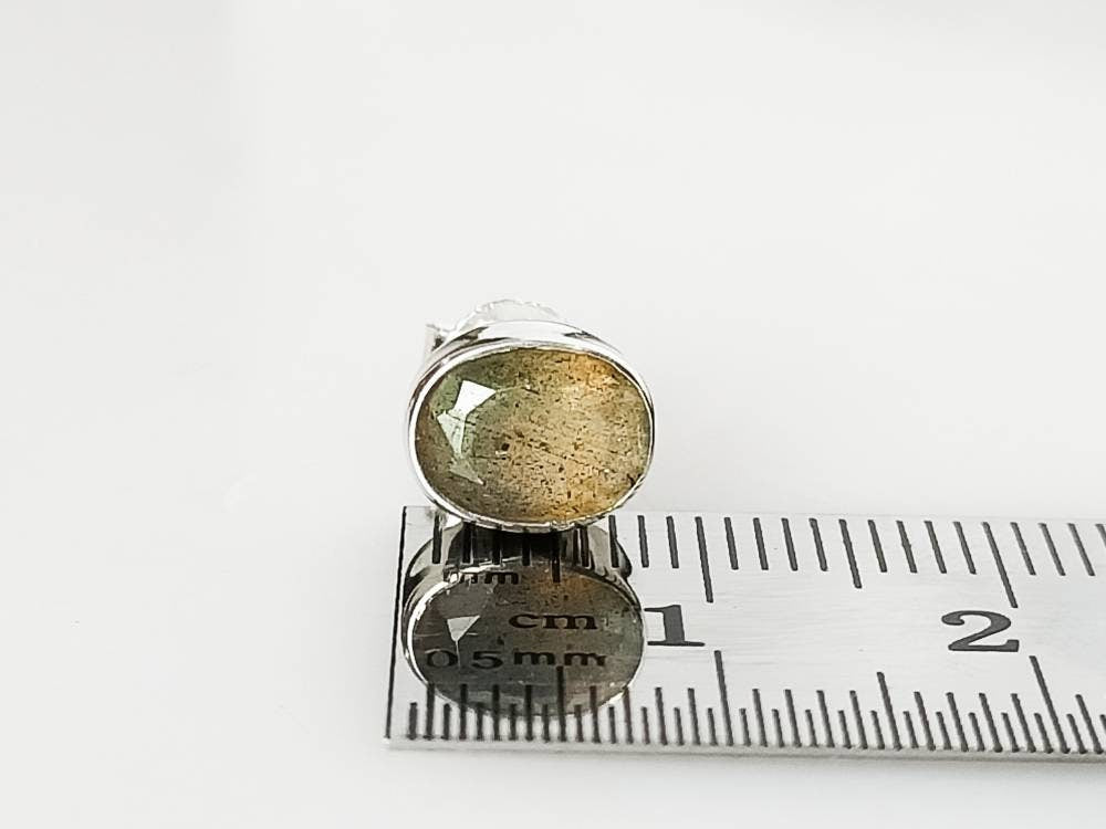 Genuine LABRADORITE Gems Solid 925 SILVER frame Stud Earrings, MEDIUM Oval Shaped Labradorite Cut stone Solid 925 Silver Earrings, Australia, Zorbajewellers