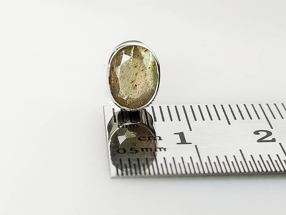Genuine LABRADORITE Gems Solid 925 SILVER frame Stud Earrings, MEDIUM Oval Shaped Labradorite Cut stone Solid 925 Silver Earrings, Australia, Zorbajewellers