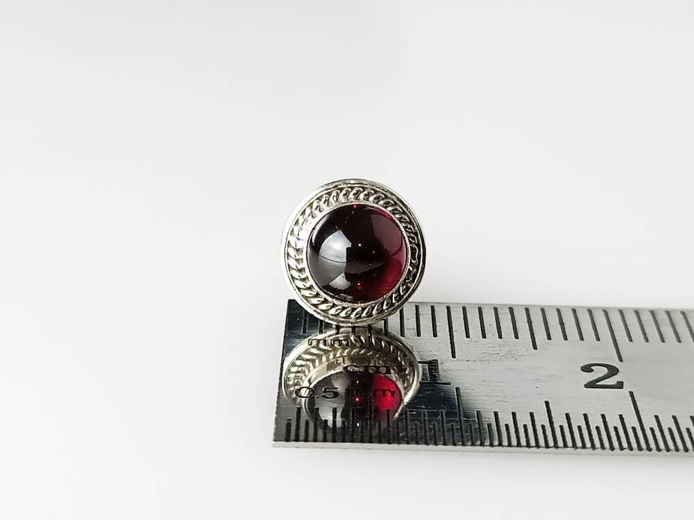 Genuine Red GARNET GEMSTONES 925 Oxidized SILVER Round Stud Earrings, Bohemian Garnet Studs, Capricorn Zodiac January Birthstone, Australia, Zorbajewellers