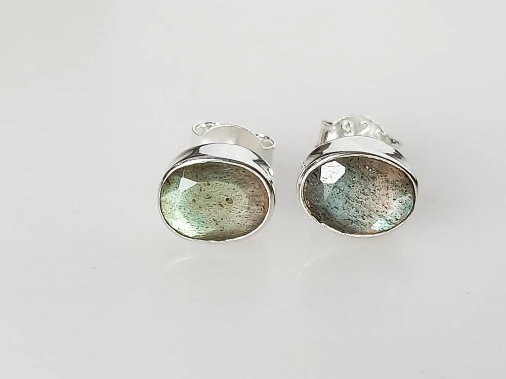 Genuine LABRADORITE Gems Solid 925 SILVER frame Stud Earrings, MEDIUM Oval Shaped Labradorite Cut stone Solid 925 Silver Earrings, Australia, Zorbajewellers
