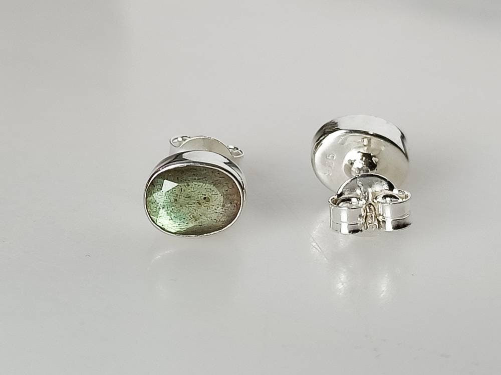 Genuine LABRADORITE Gems Solid 925 SILVER frame Stud Earrings, MEDIUM Oval Shaped Labradorite Cut stone Solid 925 Silver Earrings, Australia, Zorbajewellers