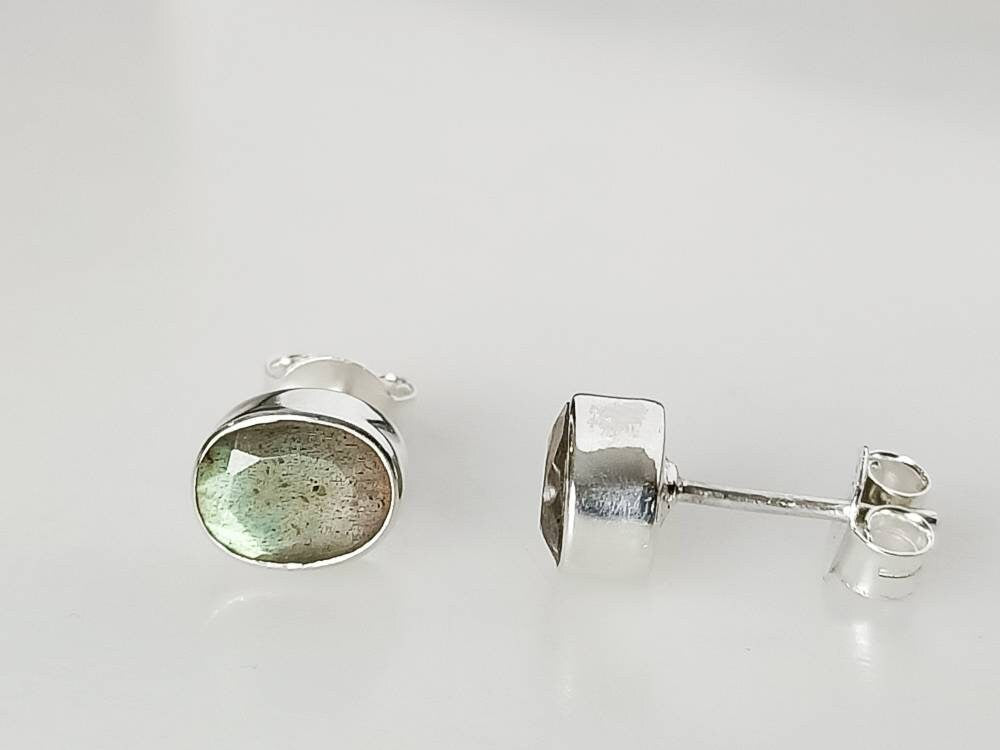 Genuine LABRADORITE Gems Solid 925 SILVER frame Stud Earrings, MEDIUM Oval Shaped Labradorite Cut stone Solid 925 Silver Earrings, Australia, Zorbajewellers