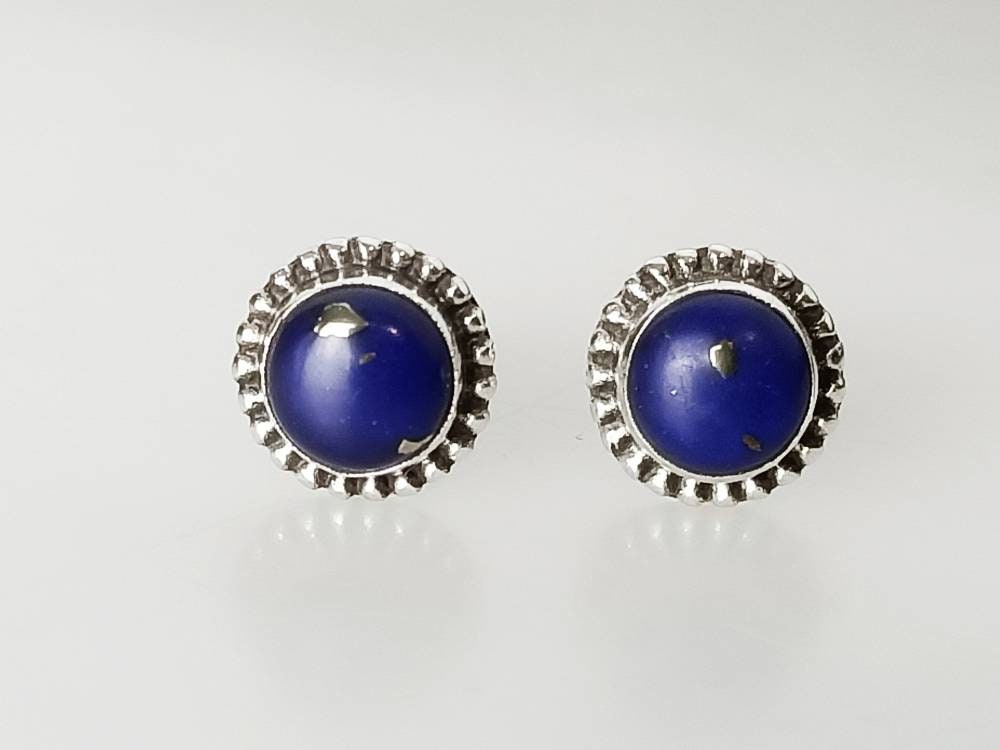 Genuine Blue Lapis Lazuli Gemstones 925 Oxidized Sterling Silver Beads Stud Earrings, blue stud earrings, sterling silver studs, Australia, Zorbajewellers