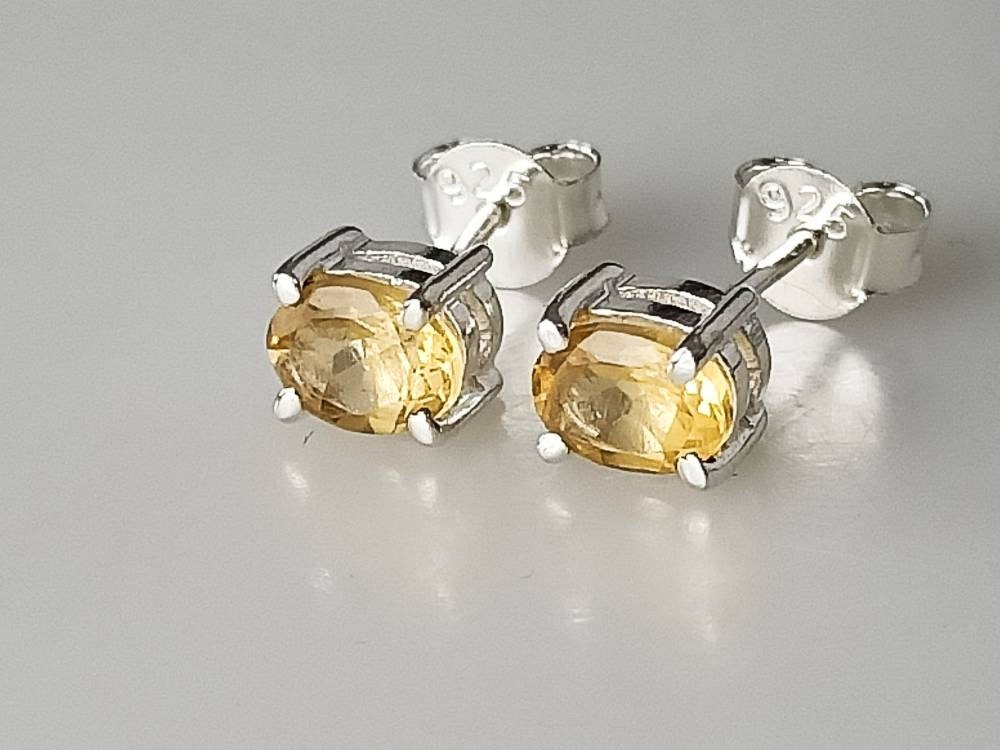 Genuine CITRINE gems SILVER studs, Yellow Citrine gems Solid 925 Sterling Silver Earrings, November Birthstone Cancer Zodiac gift, Australia, Zorbajewellers