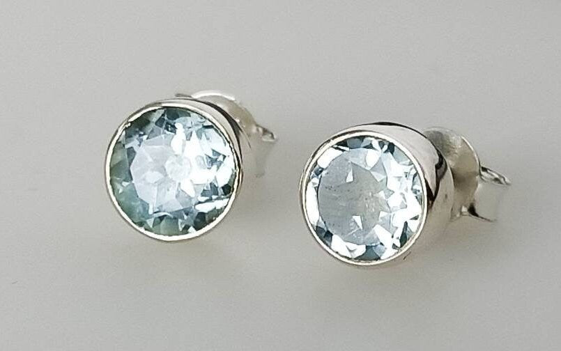 Beautifully Cut Genuine Blue TOPAZ Gemstones Solid 925 SILVER Round Stud Earrings, Sagittarius Zodiac December Birthstone Studs, Australia, Zorbajewellers