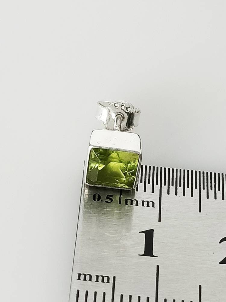 Genuine PERIDOT Gems Solid 925 Sterling SILVER Minimalist Square Stud Earrings, Olive Green Beautifully Cut Peridot Stud Earrings, Australia, Zorbajewellers