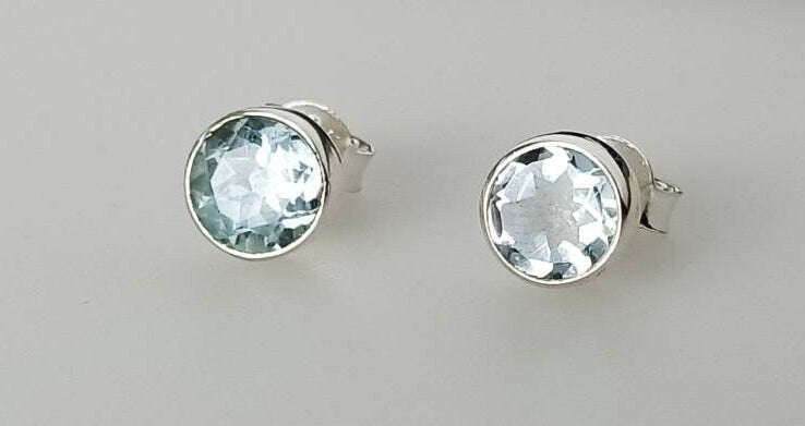 Beautifully Cut Genuine Blue TOPAZ Gemstones Solid 925 SILVER Round Stud Earrings, Sagittarius Zodiac December Birthstone Studs, Australia, Zorbajewellers