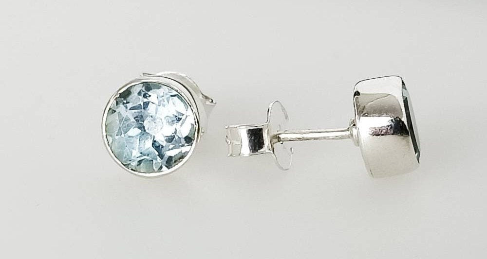 Beautifully Cut Genuine Blue TOPAZ Gemstones Solid 925 SILVER Round Stud Earrings, Sagittarius Zodiac December Birthstone Studs, Australia, Zorbajewellers
