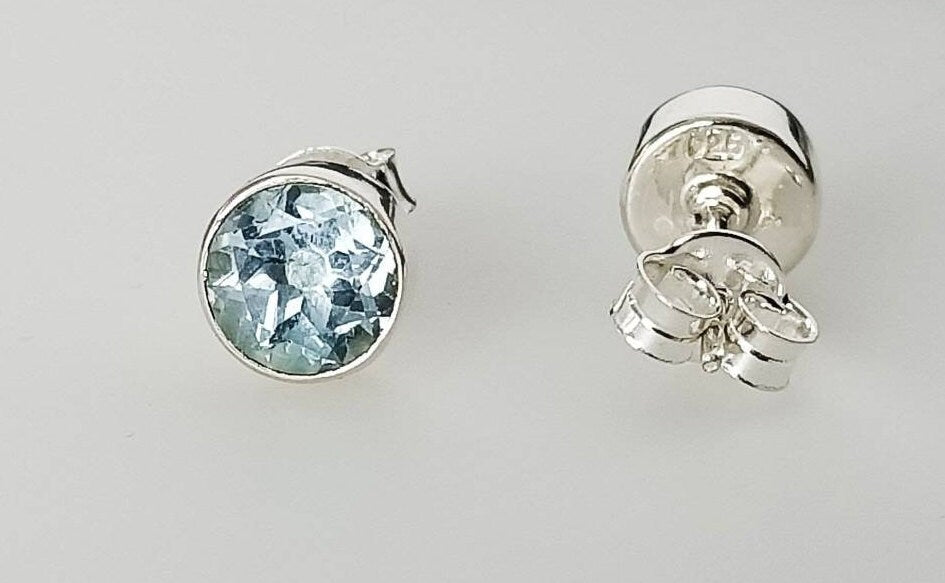 Beautifully Cut Genuine Blue TOPAZ Gemstones Solid 925 SILVER Round Stud Earrings, Sagittarius Zodiac December Birthstone Studs, Australia, Zorbajewellers