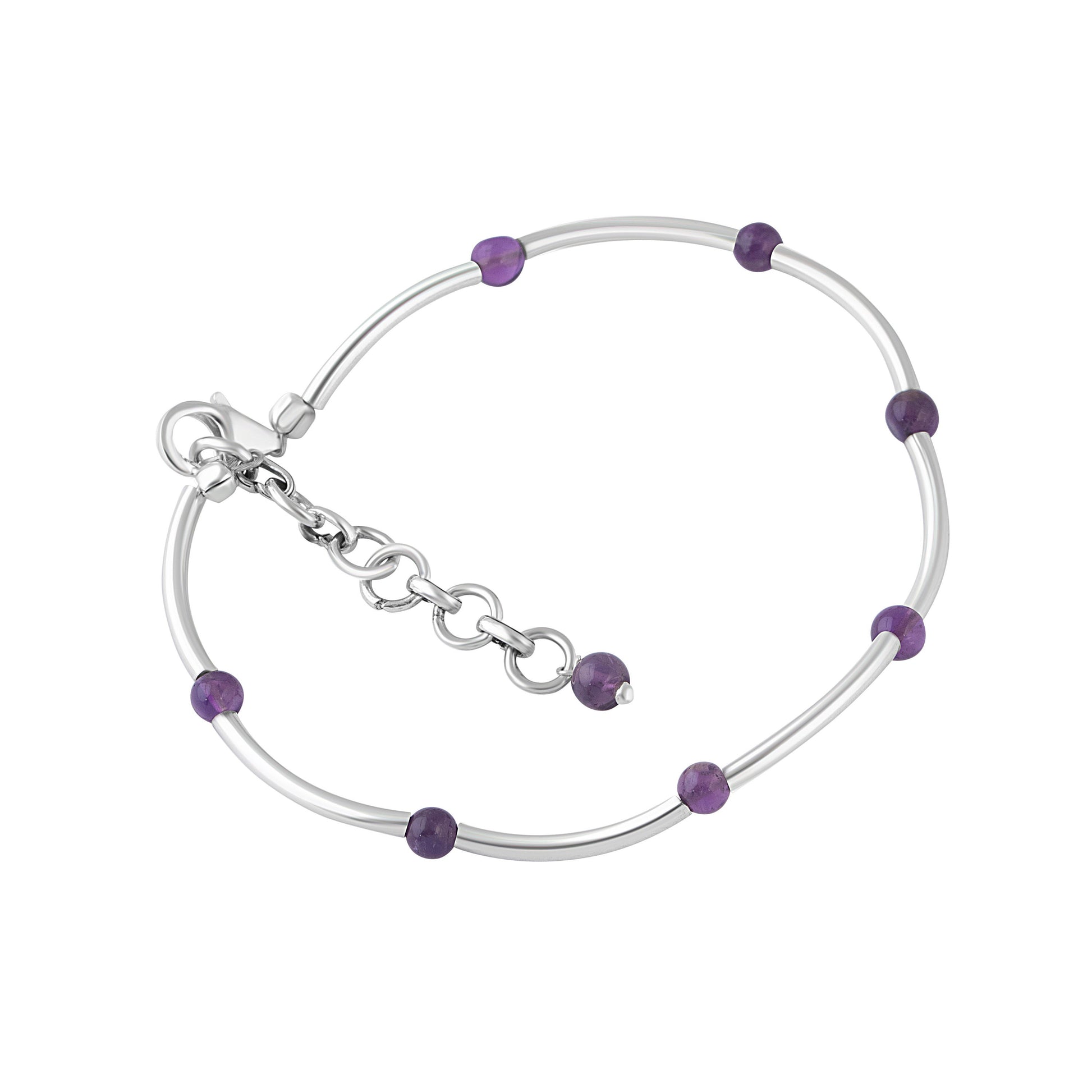 SOLID 925 SILVER tubes Amethyst Gemstones bracelet anklet 7.7", Purple Amethyst Gems 925 Sterling Silver Pipes Bracelet Anklet, Australia, Zorbajewellers