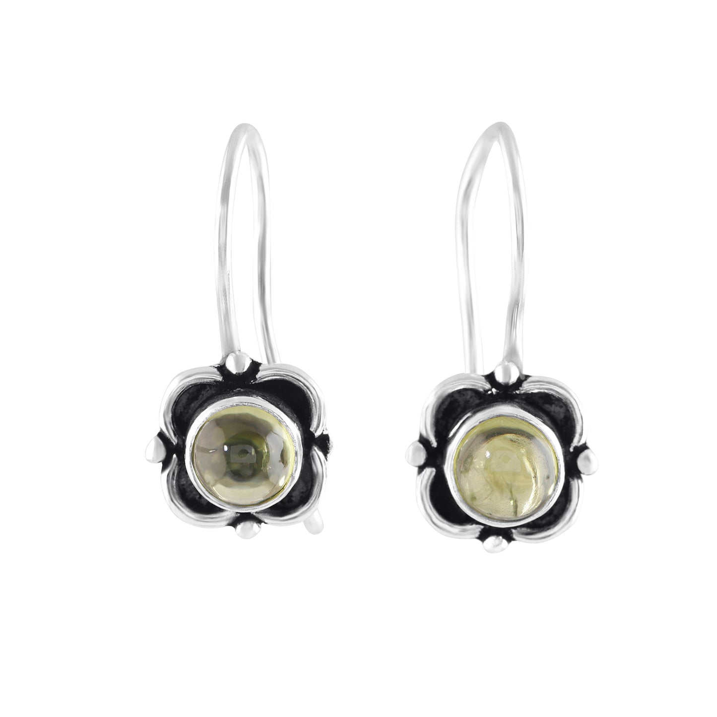 Genuine PERIDOT Gems Solid 925 Oxidized SILVER Bohemian flower latch-back Earrings, Olive Green Beautifully Cut Peridot Earrings, Australia, Zorbajewellers