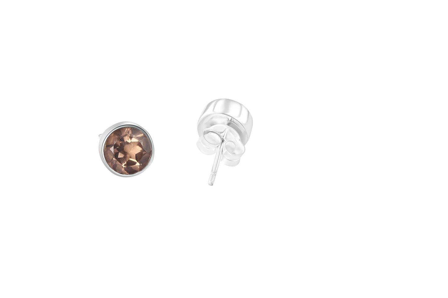 Round shaped natural brown smoky QUARTZ GEMS 925 Sterling SILVER Stud Earrings, Minimalist design, brown gems stud earrings, Australia, Zorbajewellers
