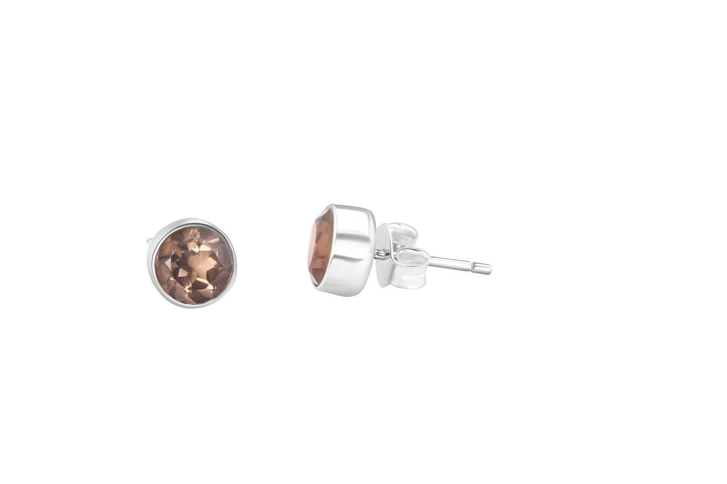 Round shaped natural brown smoky QUARTZ GEMS 925 Sterling SILVER Stud Earrings, Minimalist design, brown gems stud earrings, Australia, Zorbajewellers
