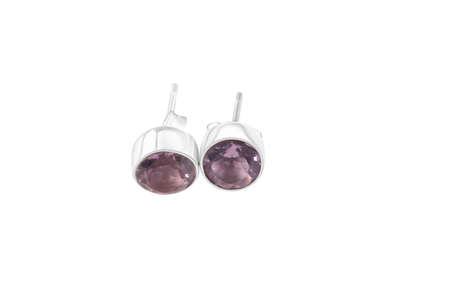 Round AMETHYST Gems SOLID 925 Sterling Silver Stud Earrings, Simple purple stud earrings, Aquarius Zodiac February Birthstone, Australia, Zorbajewellers