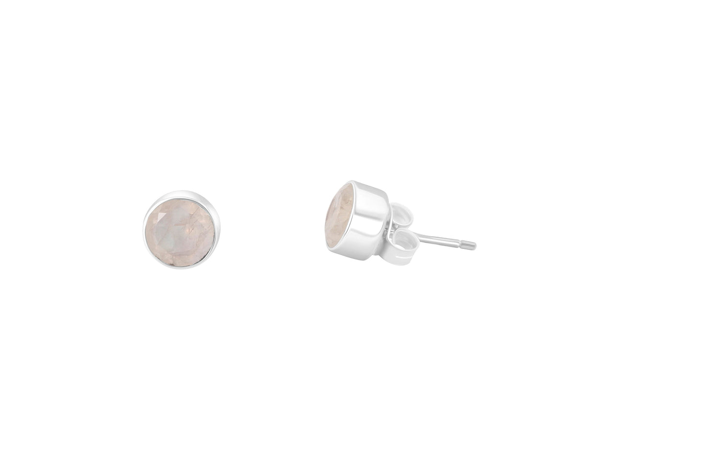 Genuine MOONSTONE Round Gems SOLID 925 SILVER Minimalist Stud Earrings, Simple White Studs, June Birthstone & Cancer Zodiac, Australia, Zorbajewellers