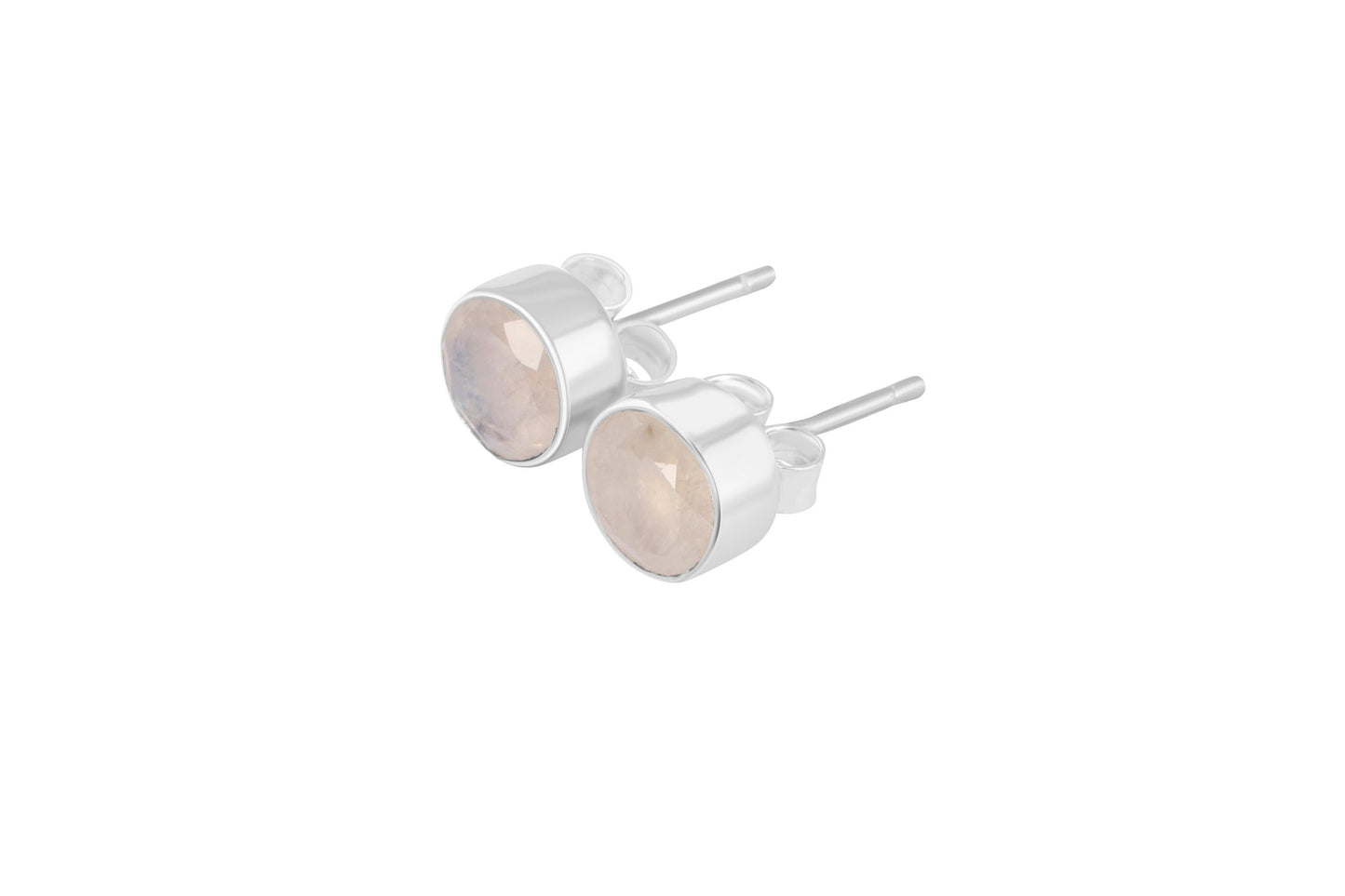 Genuine MOONSTONE Round Gems SOLID 925 SILVER Minimalist Stud Earrings, Simple White Studs, June Birthstone & Cancer Zodiac, Australia, Zorbajewellers