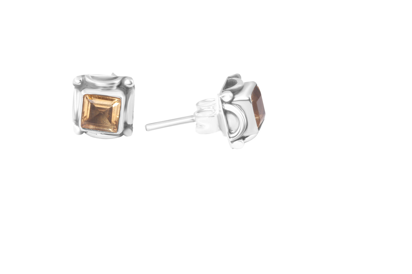 Genuine Citrine Gems Solid 925 Oxidized SILVER Square Stud Earrings, Filigree edges square studs, November birthstone, gift, Australia, Zorbajewellers