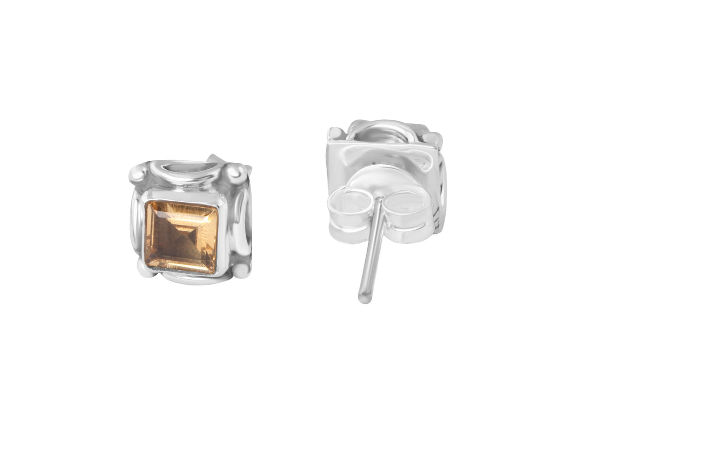 Genuine Citrine Gems Solid 925 Oxidized SILVER Square Stud Earrings, Filigree edges square studs, November birthstone, gift, Australia, Zorbajewellers