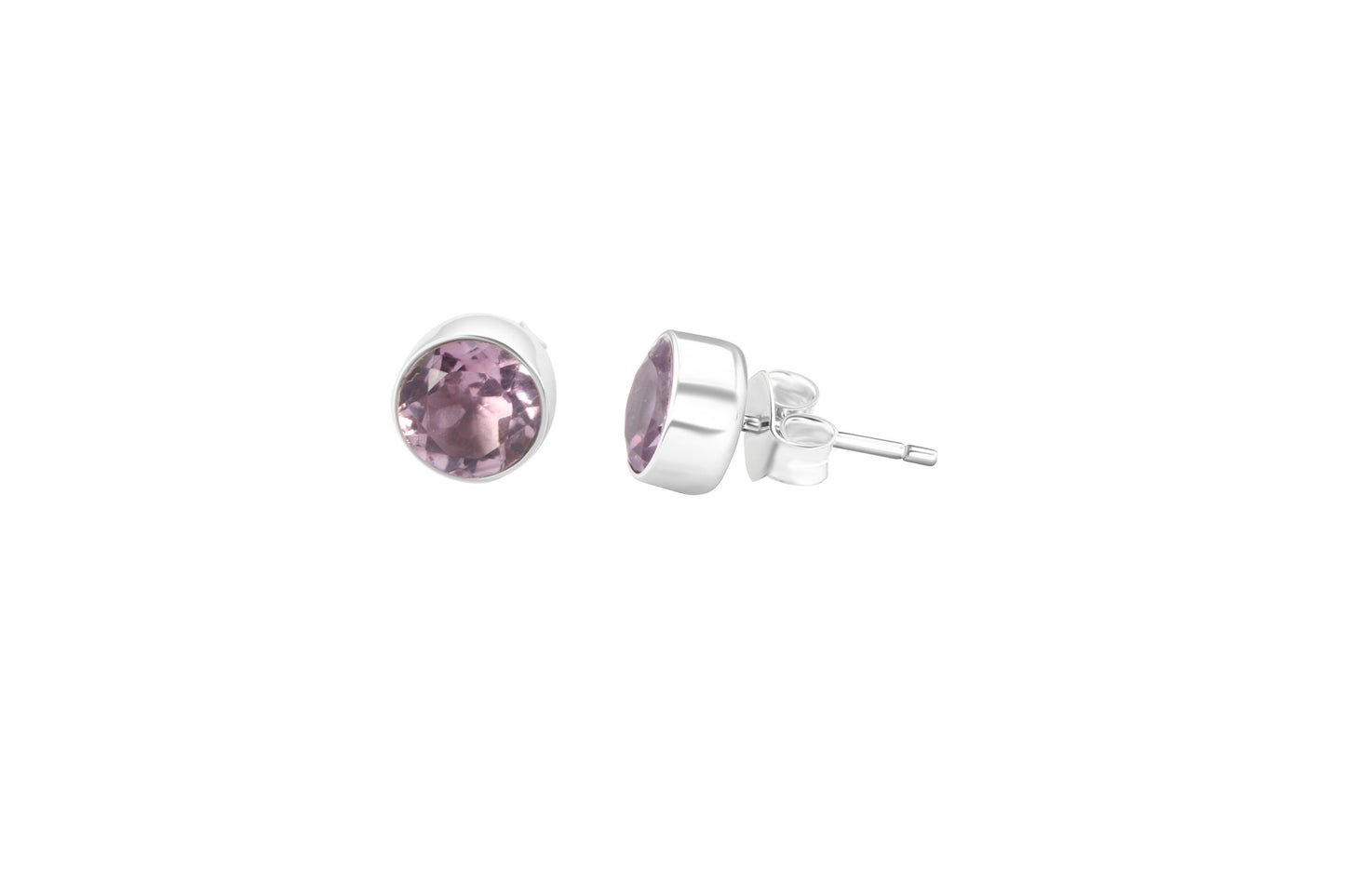 Round AMETHYST Gems SOLID 925 Sterling Silver Stud Earrings, Simple purple stud earrings, Aquarius Zodiac February Birthstone, Australia, Zorbajewellers
