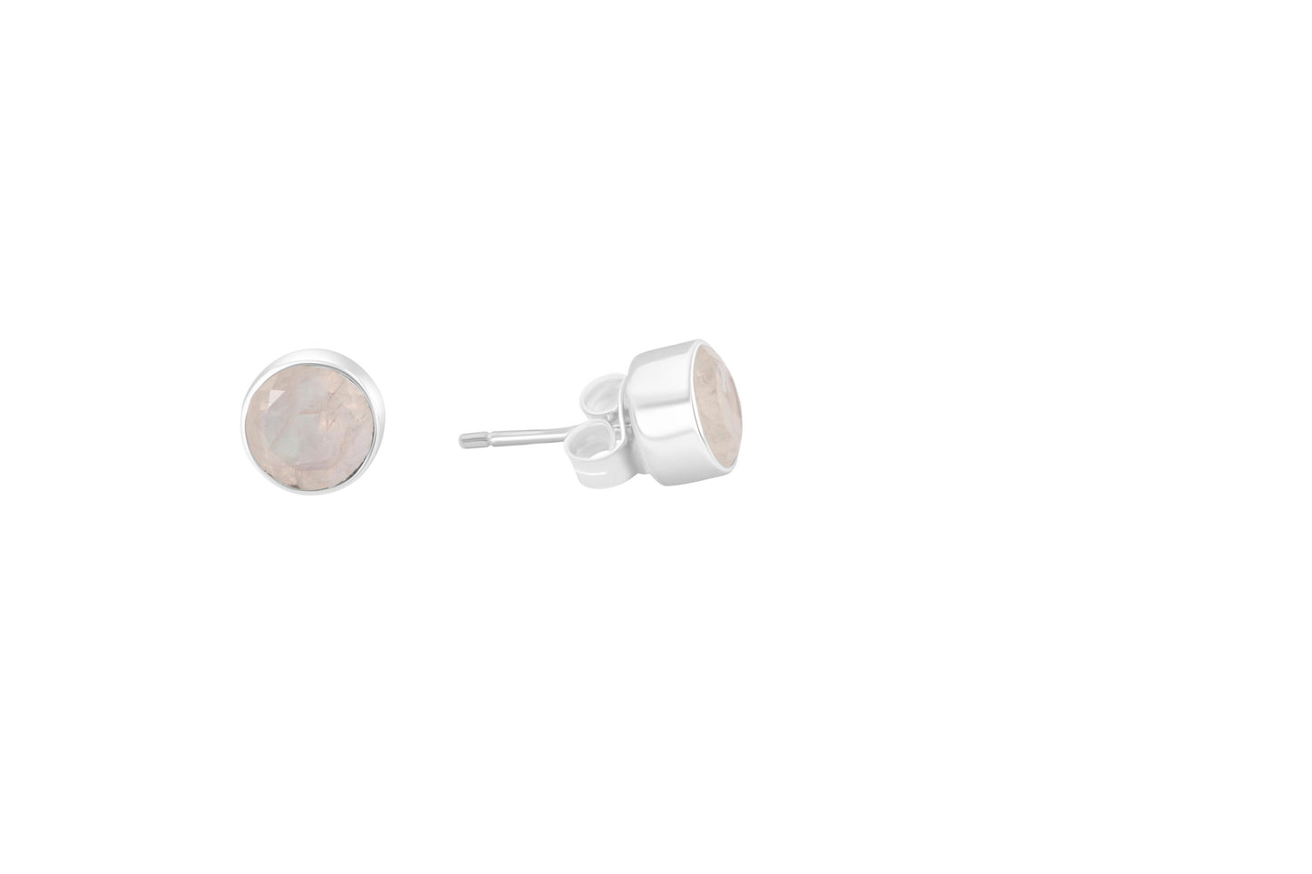 Genuine MOONSTONE Round Gems SOLID 925 SILVER Minimalist Stud Earrings, Simple White Studs, June Birthstone & Cancer Zodiac, Australia, Zorbajewellers