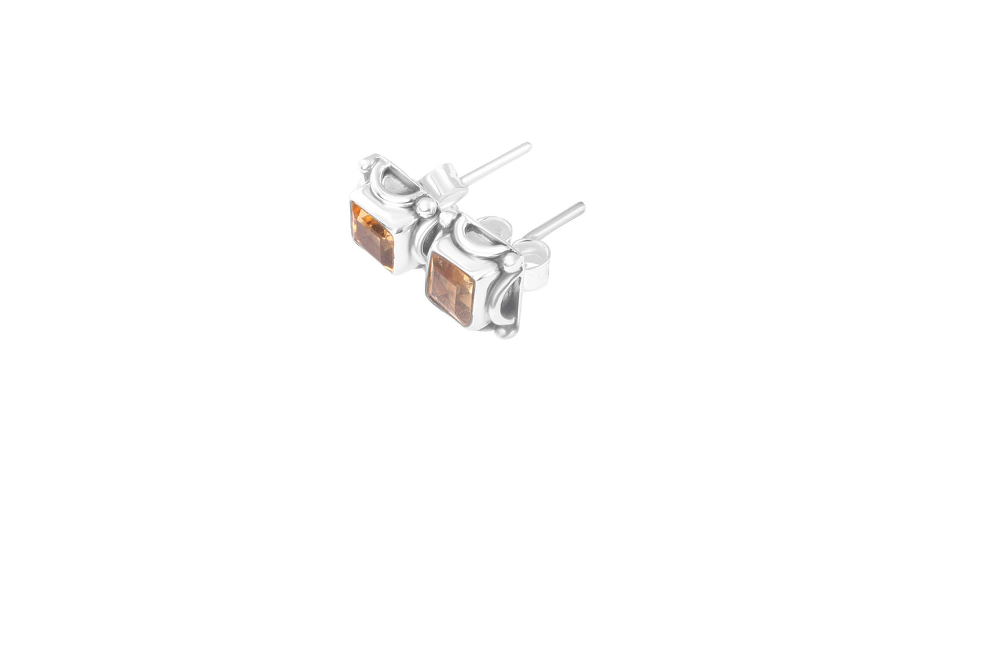 Genuine Citrine Gems Solid 925 Oxidized SILVER Square Stud Earrings, Filigree edges square studs, November birthstone, gift, Australia, Zorbajewellers