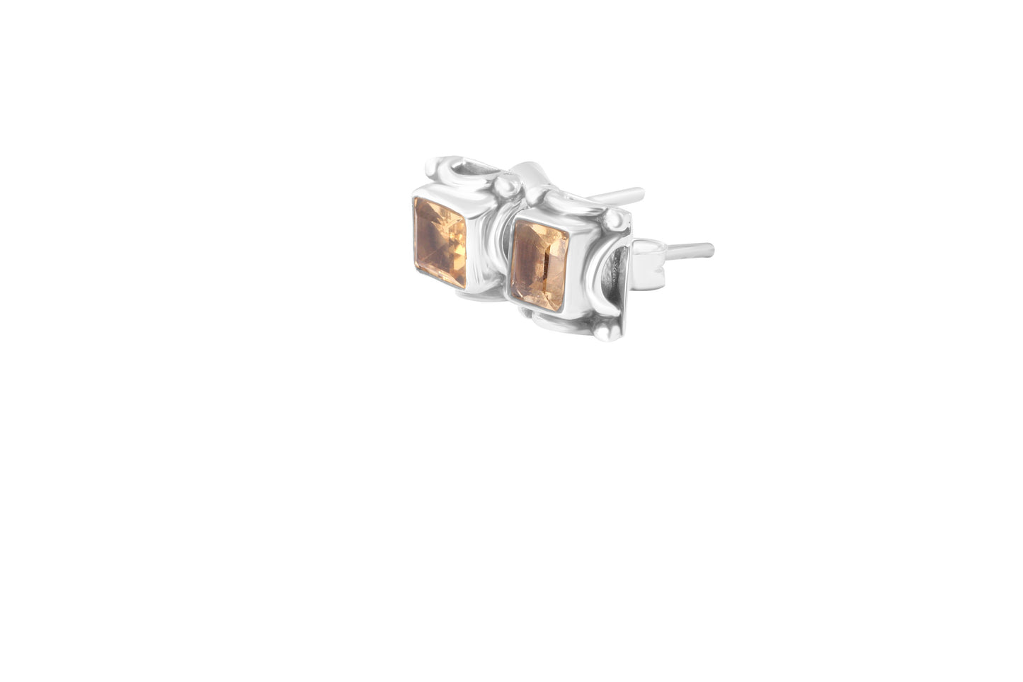 Genuine Citrine Gems Solid 925 Oxidized SILVER Square Stud Earrings, Filigree edges square studs, November birthstone, gift, Australia, Zorbajewellers