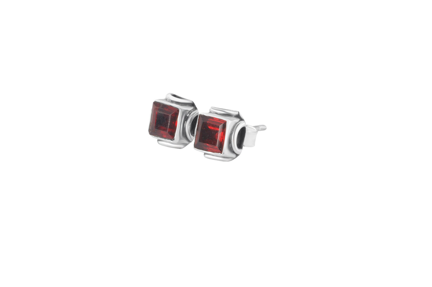 Red GARNET GEMS Solid 925 Oxidized SILVER Filigree Square Stud Earring, Bohemian Garnet Stud, Capricorn Zodiac January Birthstone, Australia, Zorbajewellers