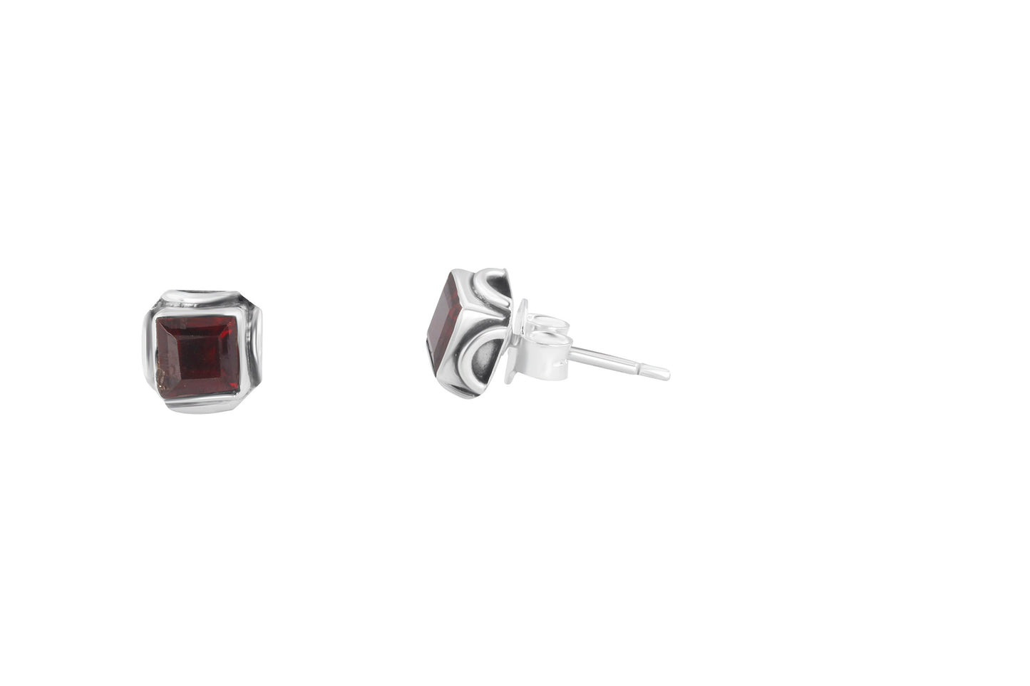 Red GARNET GEMS Solid 925 Oxidized SILVER Filigree Square Stud Earring, Bohemian Garnet Stud, Capricorn Zodiac January Birthstone, Australia, Zorbajewellers