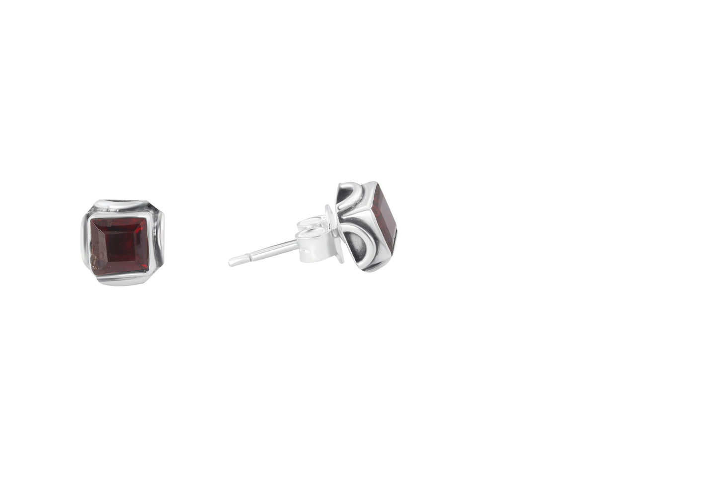 Red GARNET GEMS Solid 925 Oxidized SILVER Filigree Square Stud Earring, Bohemian Garnet Stud, Capricorn Zodiac January Birthstone, Australia, Zorbajewellers
