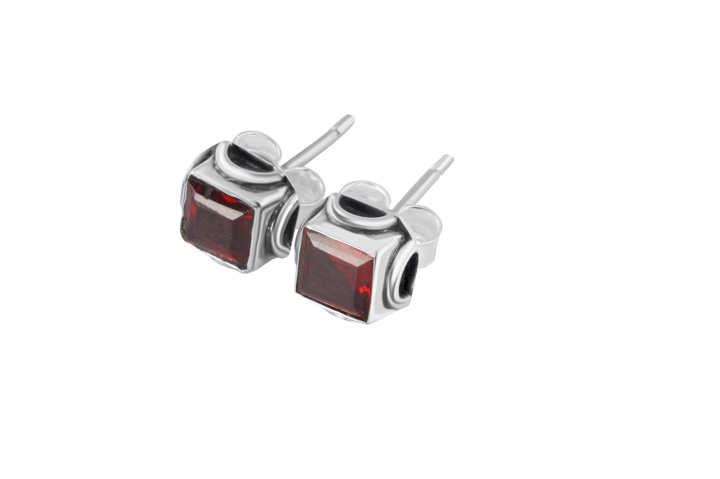 Red GARNET GEMS Solid 925 Oxidized SILVER Filigree Square Stud Earring, Bohemian Garnet Stud, Capricorn Zodiac January Birthstone, Australia, Zorbajewellers
