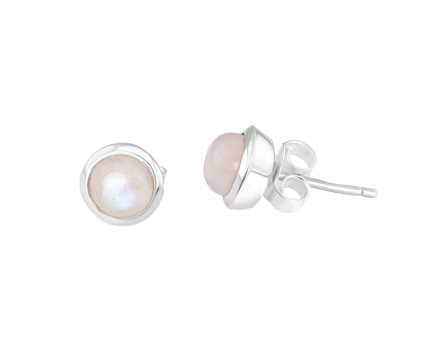 Round MOONSTONE Gemstones SOLID 925 Sterling SILVER Minimalist Stud Earrings, Simple White Studs, June Birthstone & Cancer Zodiac, Australia, Zorbajewellers
