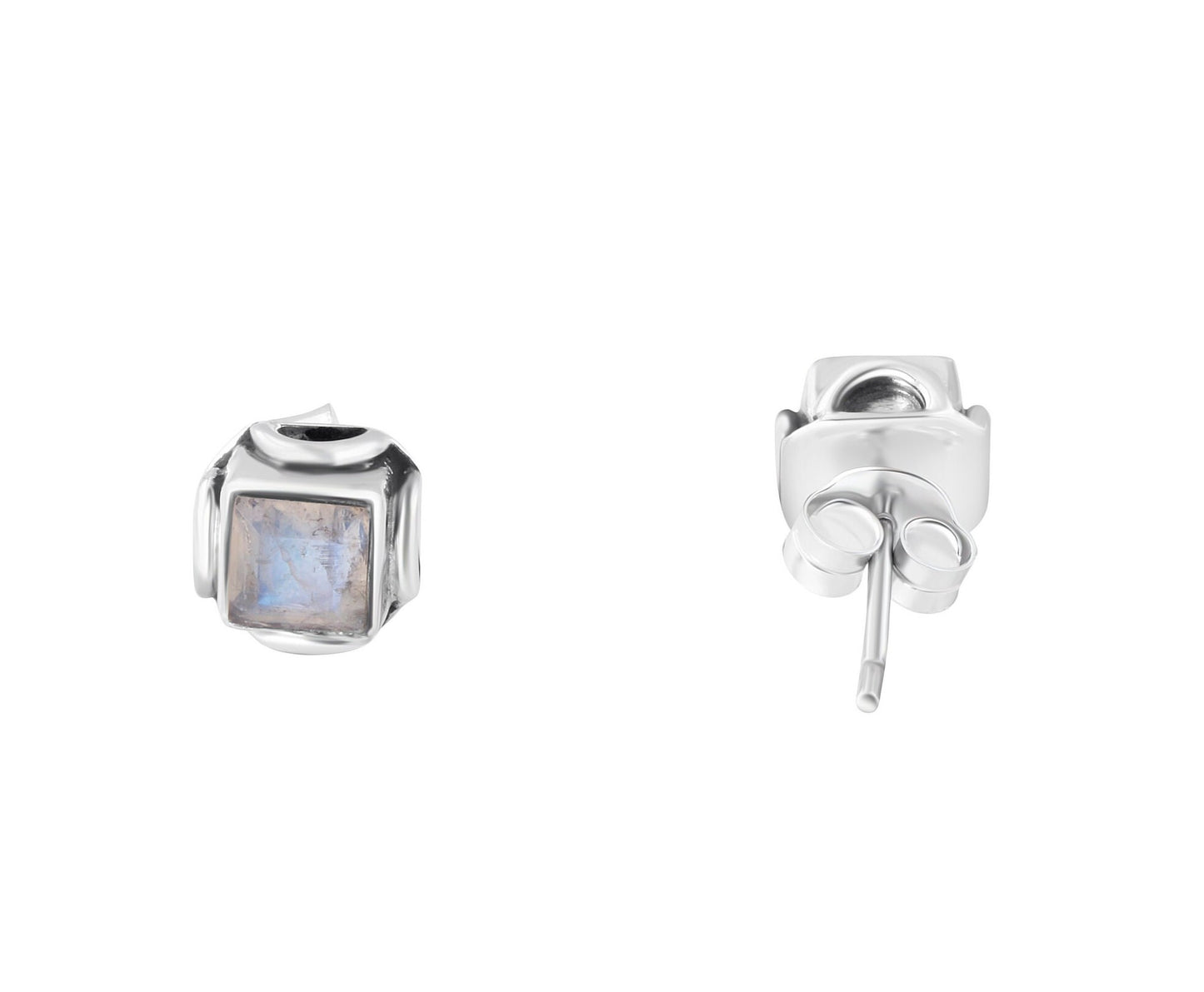 Genuine MOONSTONE square Gems SOLID 925 Oxidized SILVER Stud Earrings, square filigree, June Birthstone & Cancer Zodiac Gift, Australia, Zorbajewellers