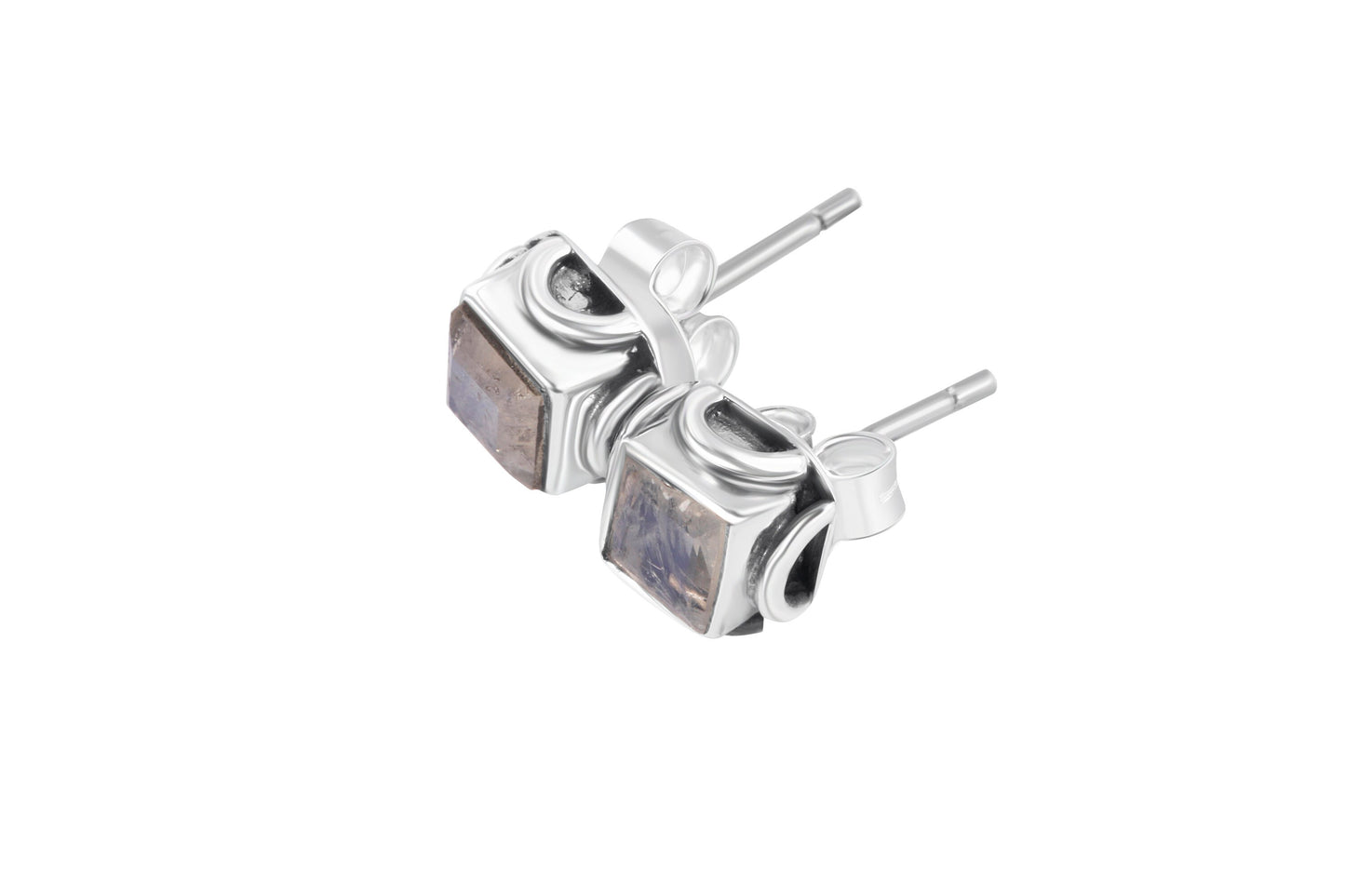 Genuine MOONSTONE square Gems SOLID 925 Oxidized SILVER Stud Earrings, square filigree, June Birthstone & Cancer Zodiac Gift, Australia, Zorbajewellers