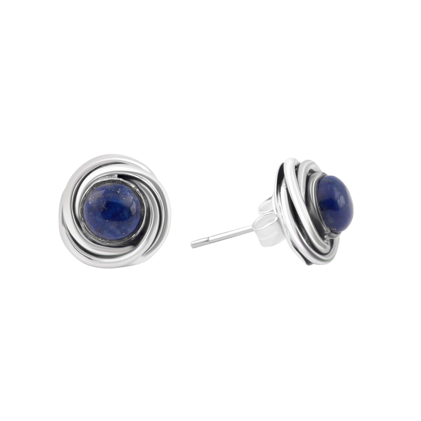 Genuine Blue Lapis Lazuli Gemstones Solid 925 Sterling Silver Twirl Stud Earrings, blue stud earrings, sterling silver studs, Australia, Zorbajewellers