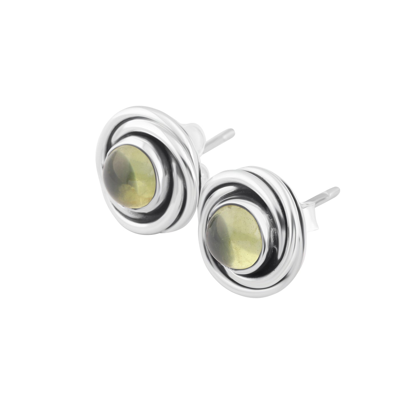 Genuine PERIDOT Gems Solid 925 OXIDIZED SILVER Twirl Round Stud Earrings, Olive Green Cushion Cut Peridot Stud Earrings, Australia, Zorbajewellers