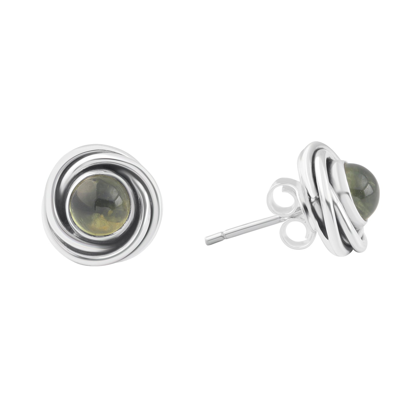 Genuine PERIDOT Gems Solid 925 OXIDIZED SILVER Twirl Round Stud Earrings, Olive Green Cushion Cut Peridot Stud Earrings, Australia, Zorbajewellers