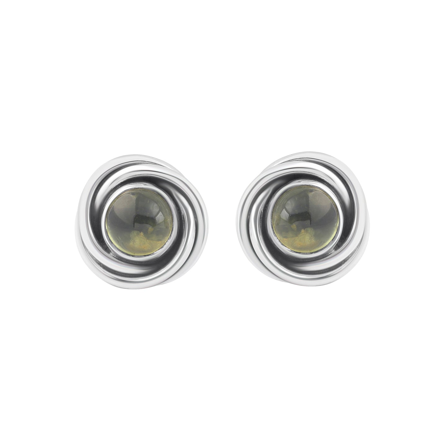 Genuine PERIDOT Gems Solid 925 OXIDIZED SILVER Twirl Round Stud Earrings, Olive Green Cushion Cut Peridot Stud Earrings, Australia, Zorbajewellers