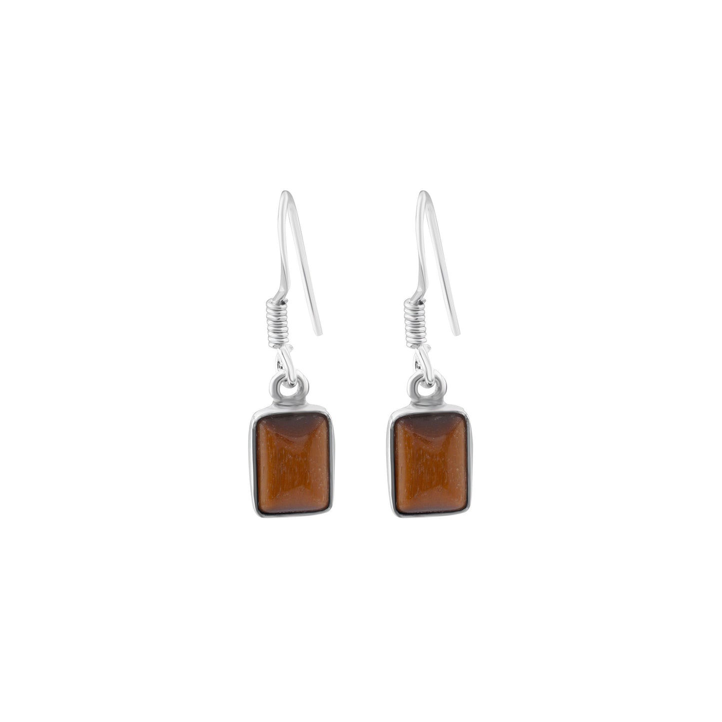 Rectangle TIGER'S EYE gemstones minimalist solid 925 sterling SILVER dangle drop earrings, Gemini Zodiac June Birthstone Gift, Australia, Zorbajewellers