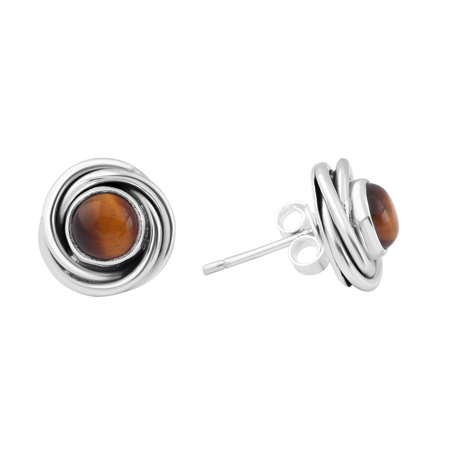 Tiger's Eye Gemstones Solid 925 Sterling Silver Twirl Stud Earrings, Tiger Eye gemstone studs, July Birthstone, Tiger Eye Australia, Zorbajewellers