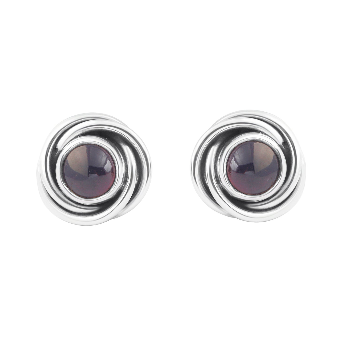 Genuine Red GARNET GEMS 925 Oxidized SILVER Round Twirl Stud Earrings, Bohemian Garnet Studs, Capricorn Zodiac January Birthstone, Australia, Zorbajewellers