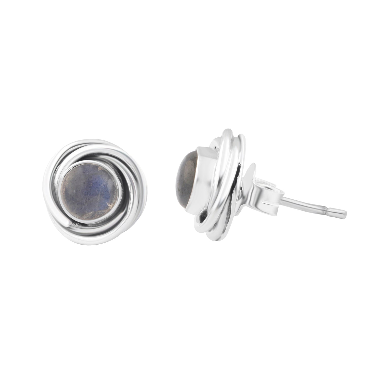 Genuine LABRADORITE Gems SOLID 925 Oxidized SILVER twirl Stud Earrings, Round Shaped Cut Labradorite Sterling Silver Earrings, Australia, Zorbajewellers