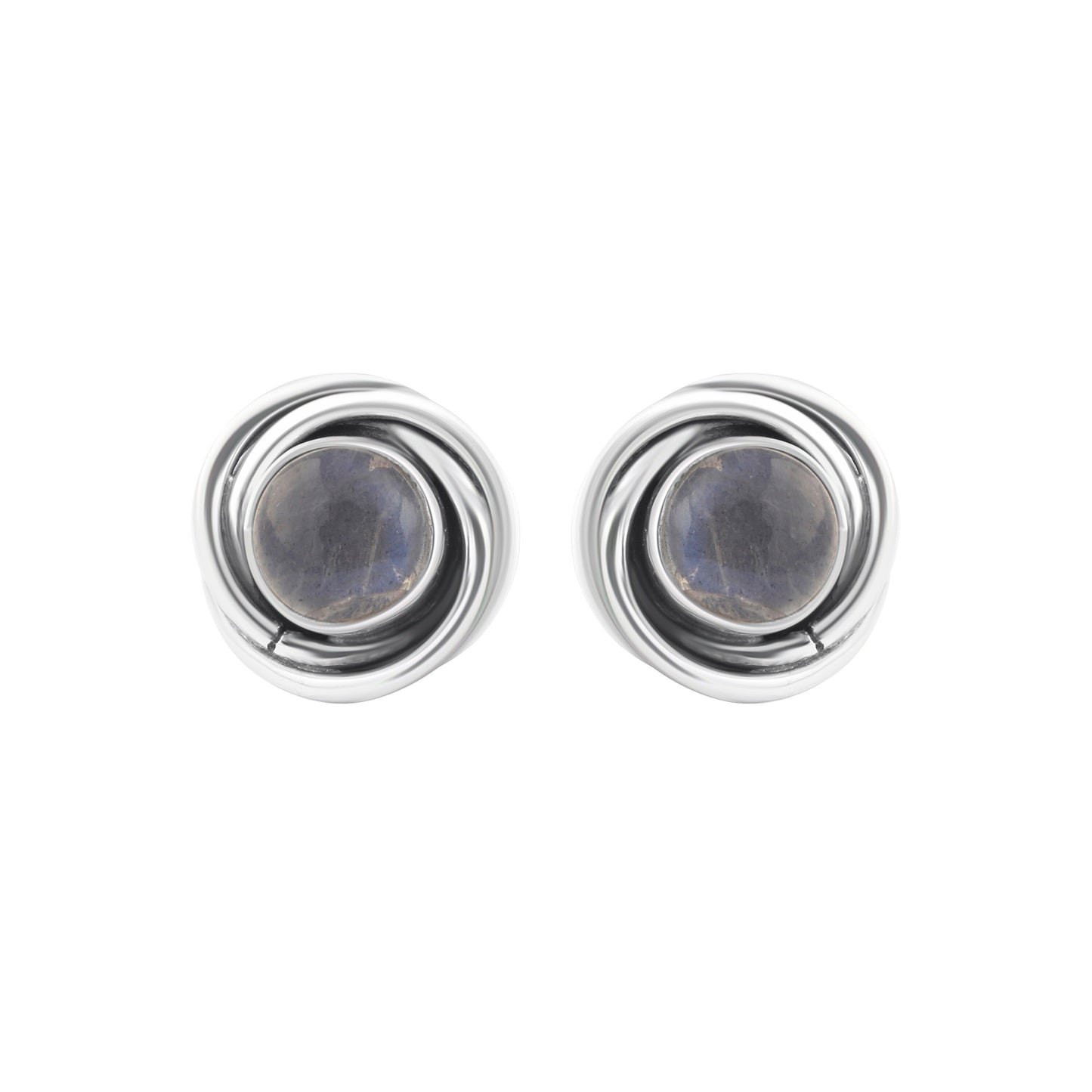 Genuine LABRADORITE Gems SOLID 925 Oxidized SILVER twirl Stud Earrings, Round Shaped Cut Labradorite Sterling Silver Earrings, Australia, Zorbajewellers