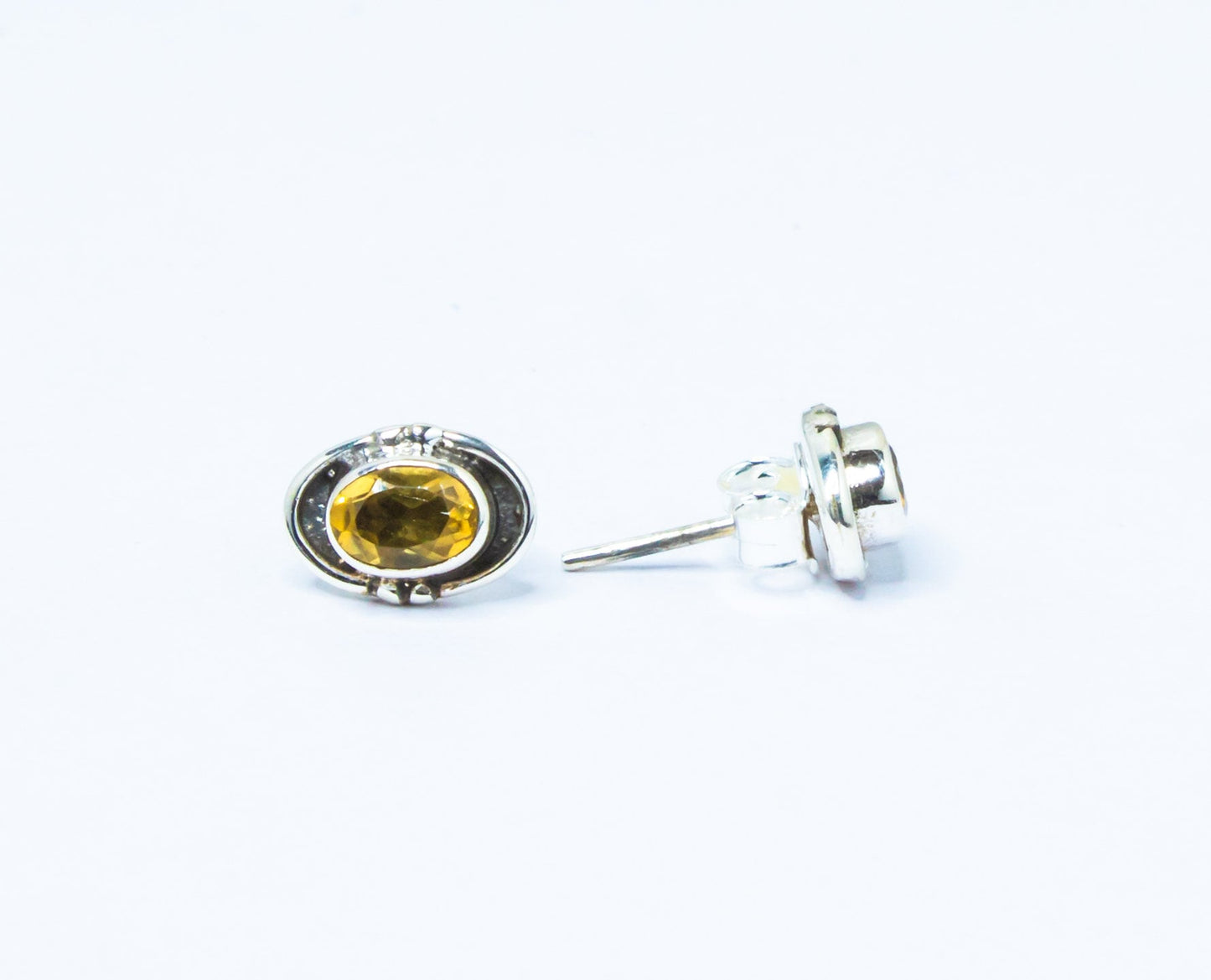 Genuine Citrine Oval Shape Bohemian Cut-Stone Oxidized Silver Prong Set Stud Earrings, stud Earrings, Cancer Zodiac Birthstone, Australia, Zorbajewellers