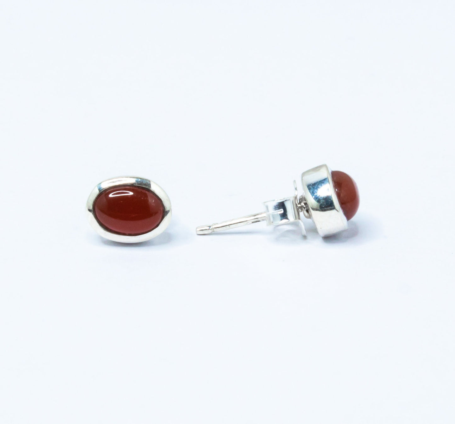 Oval CARNELIAN Gems Solid 925 Oxidized SILVER Stud Earrings, Orange Sterling Silver Studs, August Birthstone Virgo Zodiac, Australia, Zorbajewellers