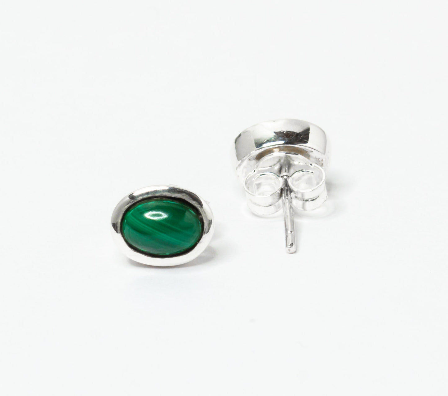 Green Malachite Stud Earrings, Minimalist Green Silver Earrings, Oxidized Silver, Oval Shaped Stud Earrings, Textured Green, Australia, Zorbajewellers