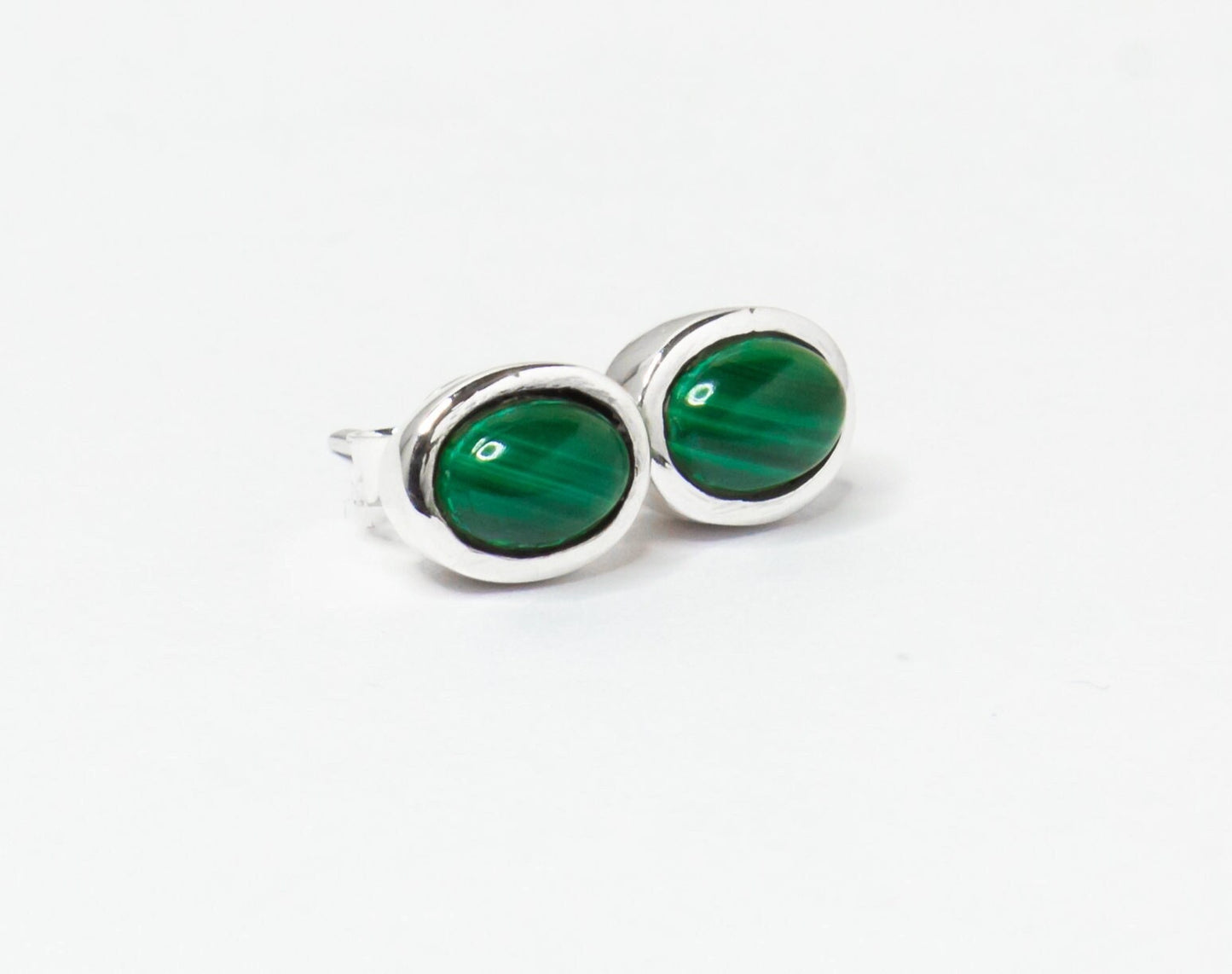 Green Malachite Stud Earrings, Minimalist Green Silver Earrings, Oxidized Silver, Oval Shaped Stud Earrings, Textured Green, Australia, Zorbajewellers